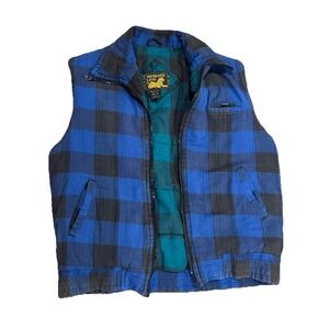 Vintage Branded Lion Hunting Vest Blue Black Plaid Mens Size Men's Large Grunge